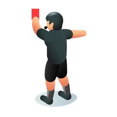 Referee Poses - Red Card - Isometric vector illustration