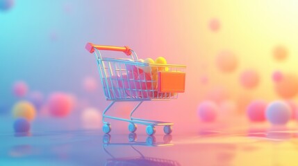Colorful Shopping Cart on Vibrant Background