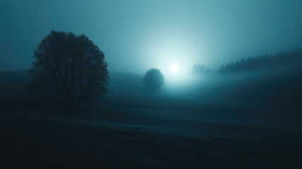 Fototapeta premium A forest at night with a full moon in the sky