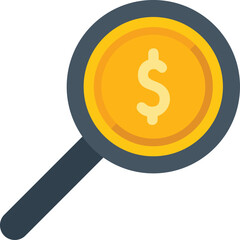 Magnifying glass is focusing on a dollar coin, representing the concept of searching and finding financial success