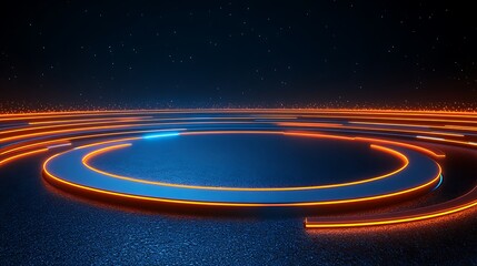 Fototapeta premium Futuristic neon circular design on a dark background.