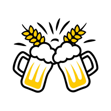 recommend clip art: Cheers to Craft Beer: A toast to good times with two cartoon beer mugs clinking together, adorned with wheat stalks. This fun, playful illustration evokes a sense of camaraderie and celebration.  