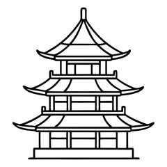 Serene Pagoda Silhouette: A minimalist line art depiction of a traditional three-tiered pagoda, embodying tranquility and Eastern architecture. 