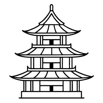 recommend clip art: Serene Pagoda Silhouette: A minimalist line art depiction of a traditional Asian temple, embodying peace and cultural heritage. 