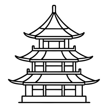 recommend clip art: Serene Pagoda Silhouette: A minimalist line art depiction of a traditional three-tiered pagoda, embodying tranquility and Eastern architecture. 
