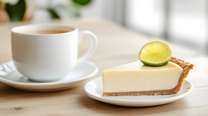 Slice of Classic Key Lime Pie Tea Cozy Composition Wooden Table