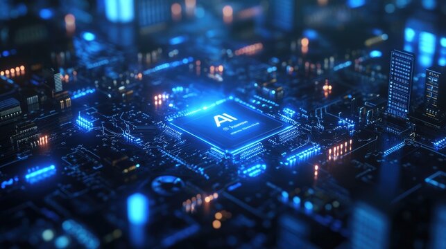 ai chip processor on circuit bord futuristic technology 