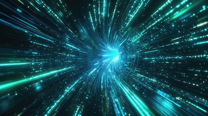 Fototapeta premium abstract background with blue and green glowing lines, fast concept