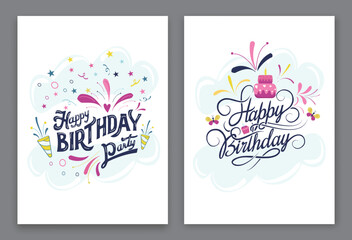 Set of Happy Birthday Greeting Cards. 