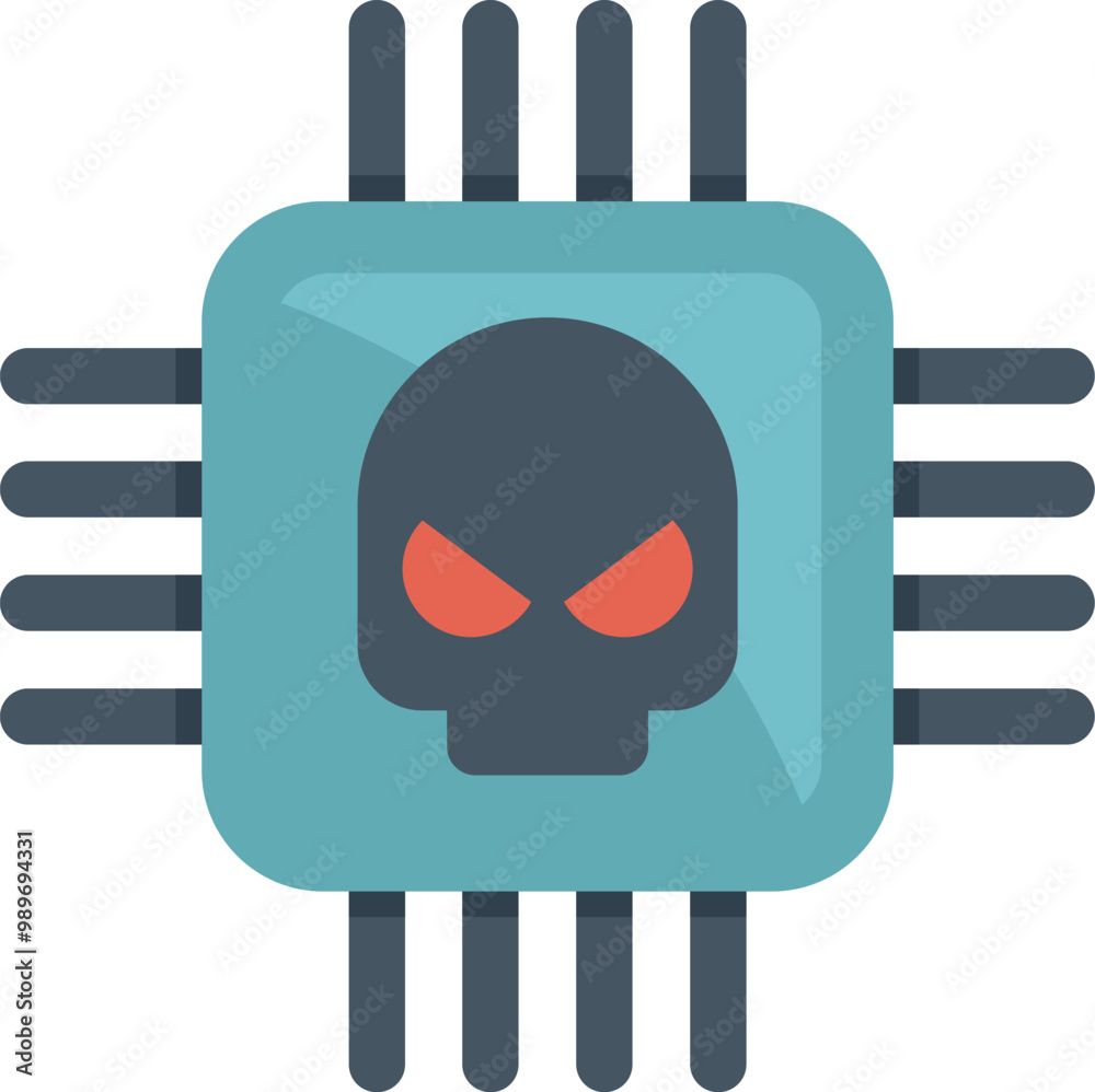 Poster computer processor showing skull icon representing cyber attack