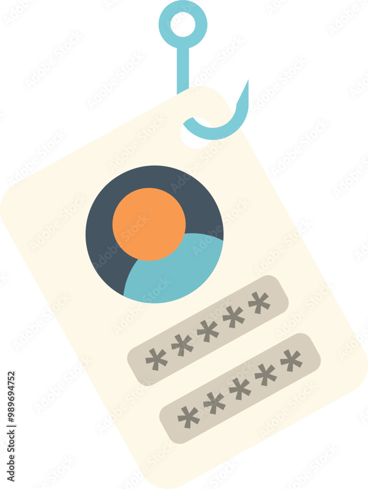 Poster phishing attack is stealing user login data on a badge with a hook