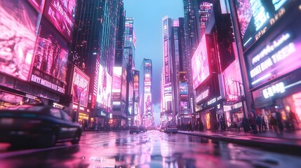 Obraz premium Bustling city streets illuminated by vibrant neon towers pictures