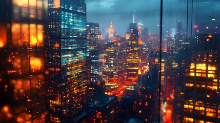Fototapeta premium Neon towers lighting up the busy city streets pictures