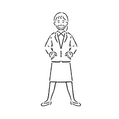 胸を張るスーツを着た女性_白黒