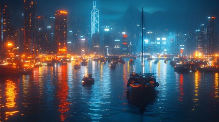 Neon towers lighting up busy city streets stunning images