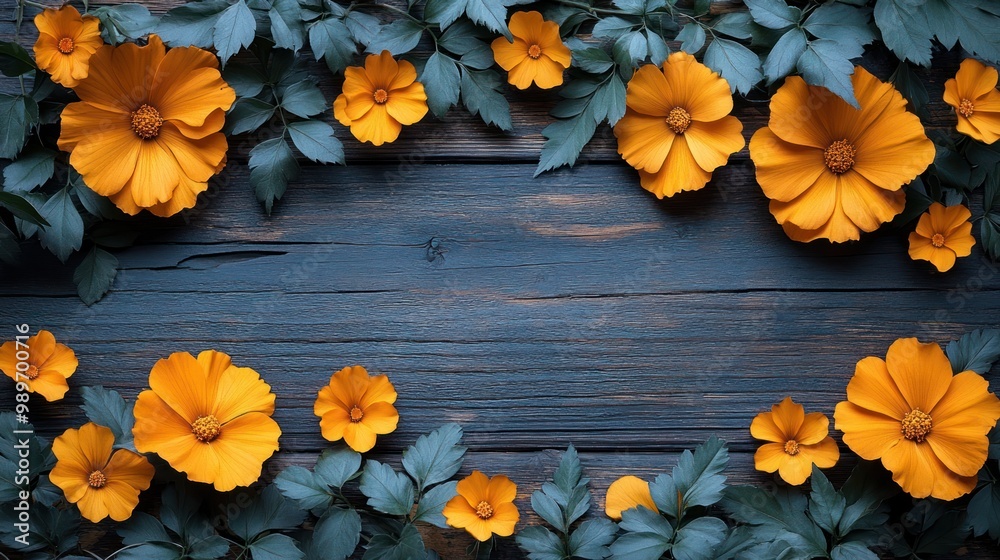 Canvas Prints Orange Flowers on Wooden Background