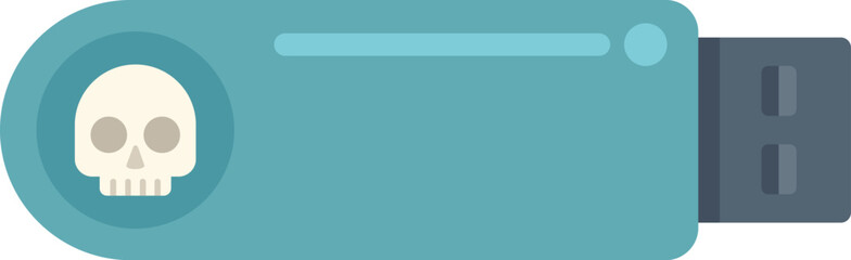 Usb flash drive infected with a virus, showing a skull icon, representing the potential dangers of malware