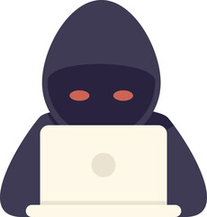 Hacker in a black hood using a laptop computer to steal user data