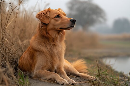 Confident Pariah Indian Dog Standing Vibrantly in Natural Setting with Lush Greenery Around It