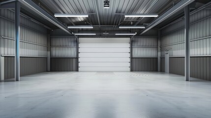 Modern empty garage with gray wall and white ceiling, no furniture or items inside the space