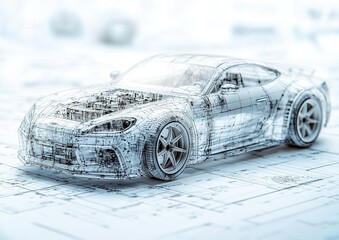 Detailed Automotive Blueprint Illustration Featuring Technical Design Elements and Specifications