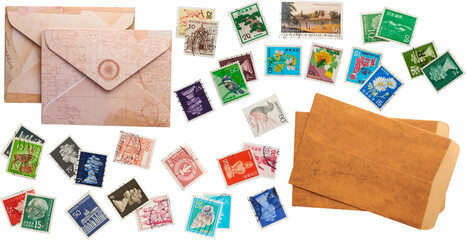 Post stamps and envelopes collection - Ready to use Premium PNG Cutout isolated image.