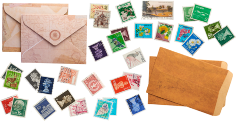 Post stamps and envelopes collection - Ready to use Premium PNG Cutout isolated image.