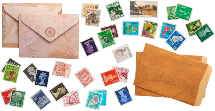 Post stamps and envelopes collection - Ready to use Premium PNG Cutout isolated image.