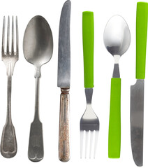 Old and new utensils collection - Ready to use Premium PNG Cutout isolated image.