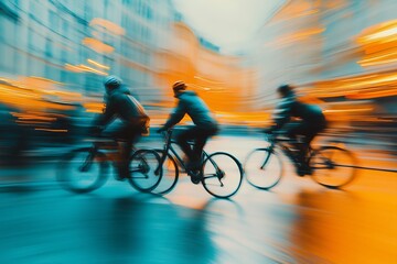 Cyclists Racing in Motion Blur During Vibrant Urban Sunset