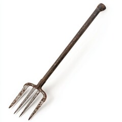 Rusty Pitchfork with Worn Handle for Farming Use