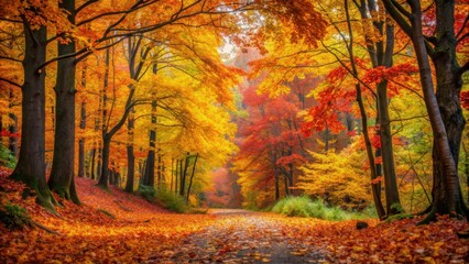 Vibrant fall foliage in a forest setting , autumn, leaves, colors, vibrant, nature, foliage, trees, red, orange, yellow