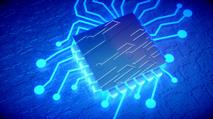 computer microchip processor 3d render technology concept