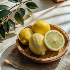 lemons on a platelemon, fruit, citrus, food, isolated, yellow, fresh, leaf, ripe, healthy, white, juicy, green, vitamin, juice, lemons, sour, cut, slice, orange, diet, half, health, ingredient, organi