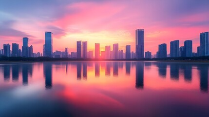 Obraz premium Sun peeking through foggy city streets serene morning images