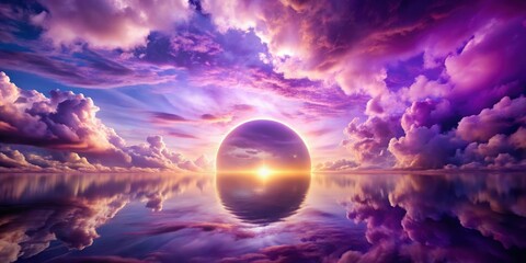Surreal portal to a sunset sky amidst vivid purple clouds, surreal, portal, sunset, sky, purple, clouds, vibrant