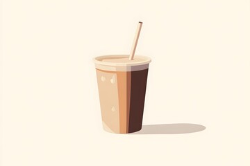 isolated 2D illustration of a cup with a straw, representing a simple drink, using clean lines and muted colors for a modern, sleek design