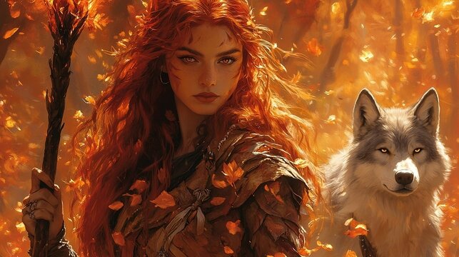 portrait of a woman with a wolf