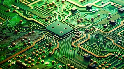 Obraz premium A detailed close-up of a green circuit board , technology, electronic, computer, hardware, component, circuitry