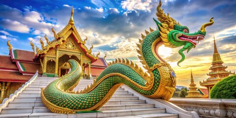 Obraz premium Majestic and mystical Naga serpent coiled in Phra Lor temple , serpent, mystical, Naga, Phra Lor, temple, Thailand, coiled