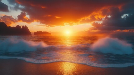 Sunset over Ocean Waves
