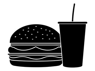 Burger and drink bottle icon illustration