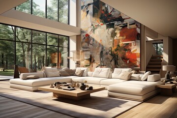 Fototapeta premium modern living room designed to be a virtual gallery for your personal modern living room designed to be a virtual gallery for your personal art