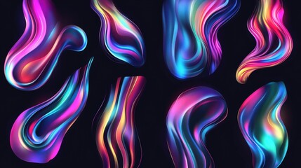 Vibrant Iridescent Bubble Liquid Paint Installations in Futuristic Vector Style on Transparent Background for Design Mockup Template