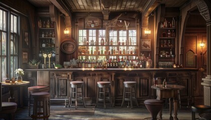 Cozy interior of a traditional pub or bar