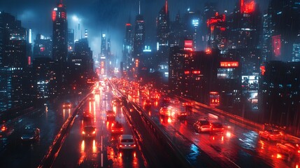 Fototapeta premium Towering neon signs illuminate busy city nightlife stunning pictures