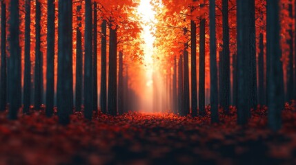 Enchanted Autumn Forest with Bright Orange Leaves