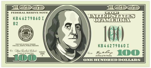 US Dollars 100 seria 2006 - banknote100 -American dollar bill cash money isolated on white background.
