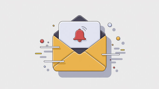 Email notification concept with an envelope and alert icon, white isolate background