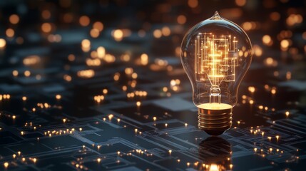 Light Bulb with Circuit Pattern and Glowing Particles